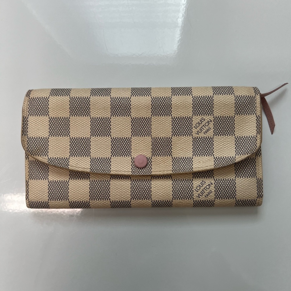 Louis Vuitton Damier Azur Emilie Leather Wallet Rose Ballerine Pink